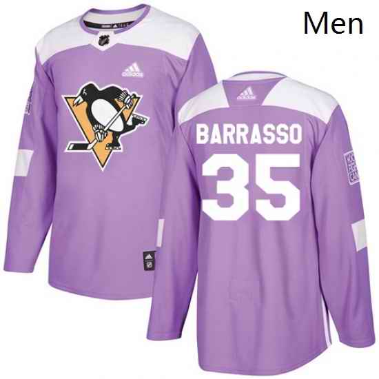 Mens Adidas Pittsburgh Penguins 35 Tom Barrasso Authentic Purple Fights Cancer Practice NHL Jersey